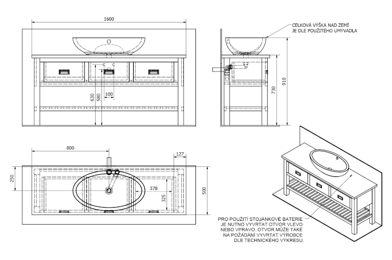 BRAND umyvadlová skříňka 160x73x50cm, mořený smrk BA161S