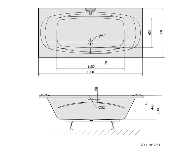 GARDA obdélníková vana 190x90x44cm, bílá 14111