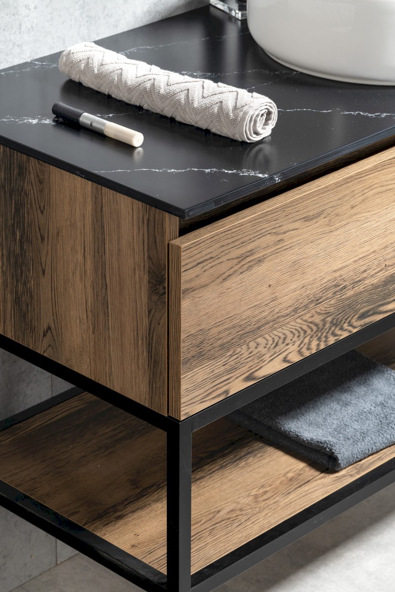 SKARA umyvadlová skříňka 90x50x45cm, černá mat/dub collingwood CG006-1919