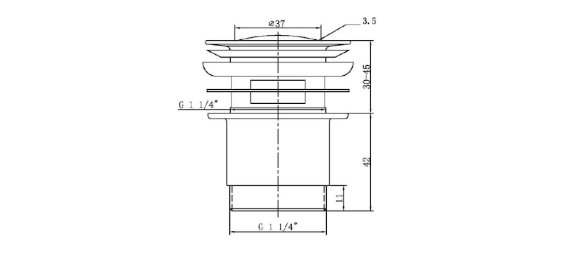 Umyvadlová výpust 5/4“, click-clack, malá zátka, 30-45mm, chrom CV1008