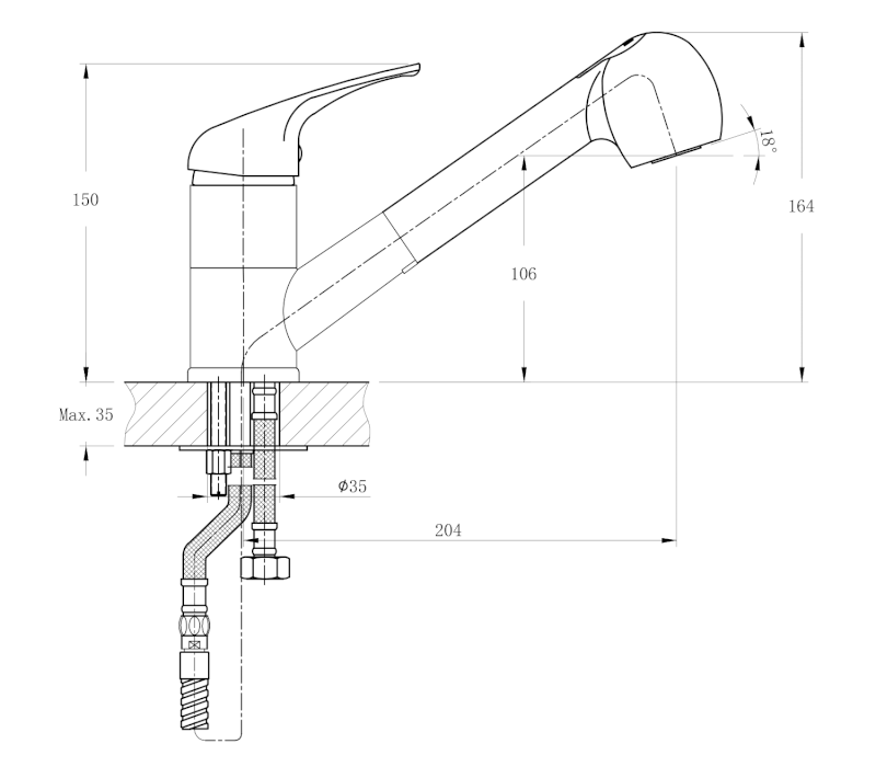 AQUALINE 40 stojánková dřezová baterie s výsuvnou sprškou, chrom 52137