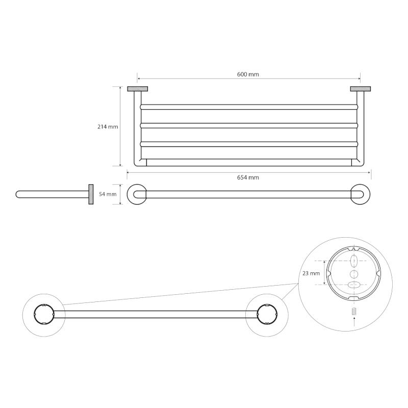 LARISSA polička na ručníky 600mm, černá/měď mat WS028BC