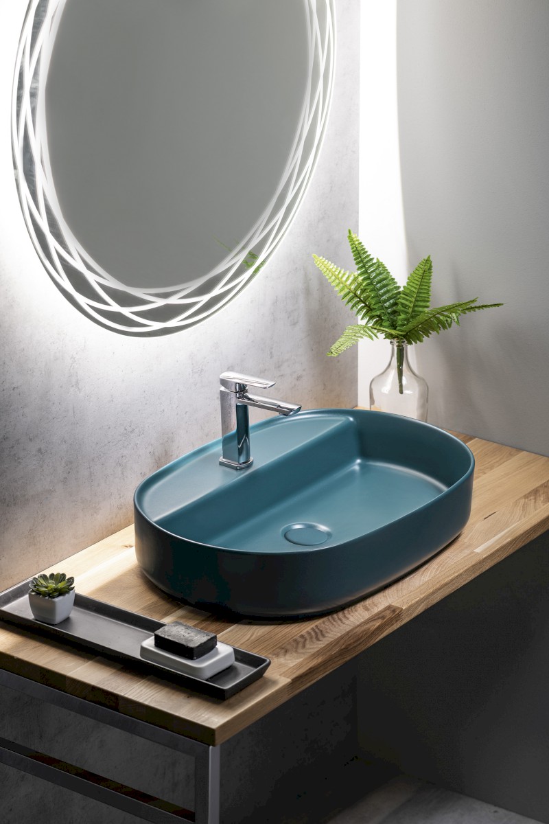 INFINITY OVAL keramické umyvadlo na desku, 60x40cm, zelená petrol 10NF65060-2P