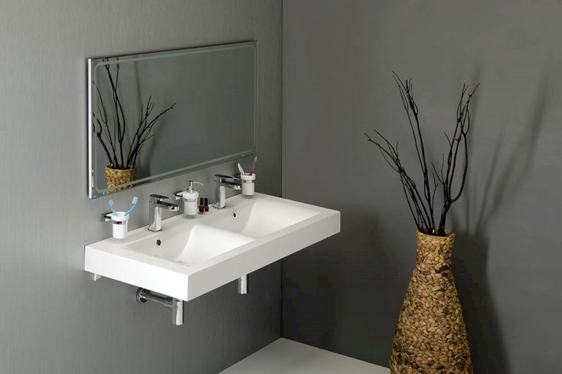 FLAVIA dvojumyvadlo, litý mramor, 120x50cm, bílá 68121