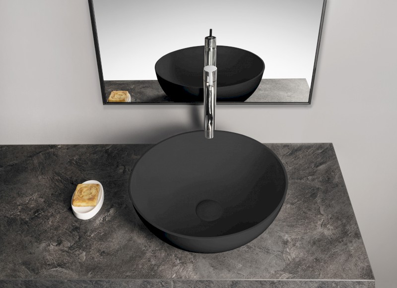 BANERA ROUND umyvadlo na desku, litý mramor, průměr 39cm, antracit mat 14337.51