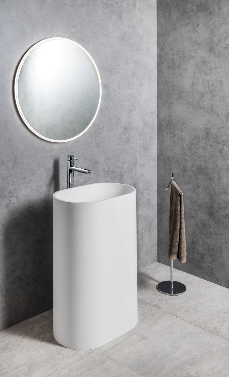 TREVA umyvadlo volně stojící 56,5x85cm, litý mramor, kryt výpusti, bílá mat TR565