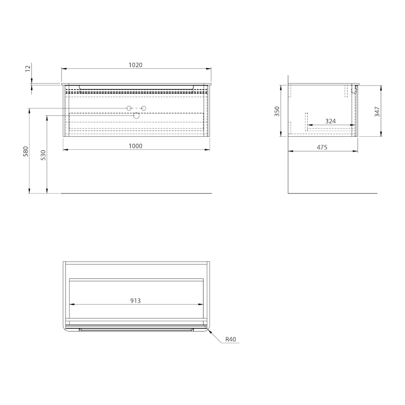 KERALA umyvadlová skříňka 100x35x47,5cm, 1x zásuvka, agila KR100-4343