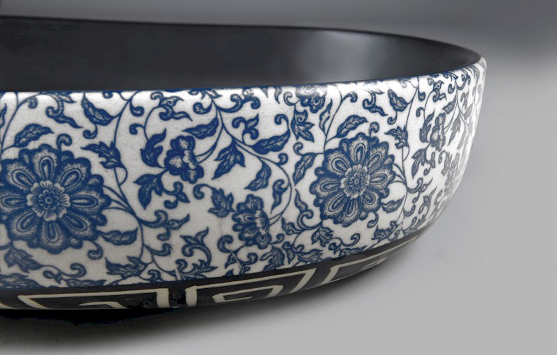 PRIORI keramické umyvadlo na desku, 60x40 cm, černá s modrým vzorem PI026