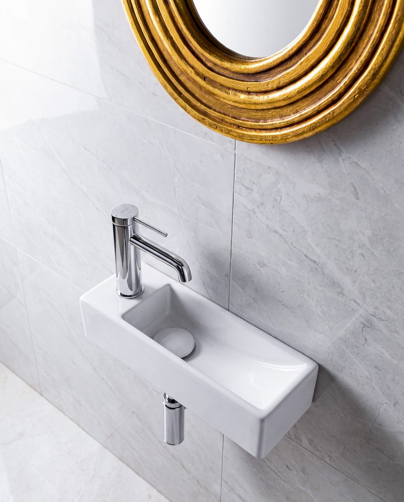 AQUA MINI keramické umývátko 38x14cm, otvor pro baterii vlevo, bílá AR446