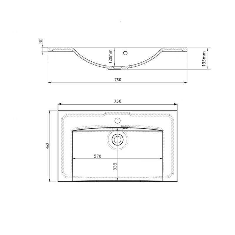 MARIA umyvadlo, litý mramor, 75x46cm, bílá MA075