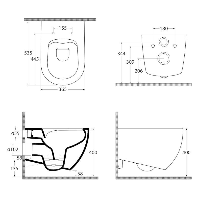 INFINITY závěsná WC mísa, Rimless, 36,5x53cm, antracit 10NF02005-2C
