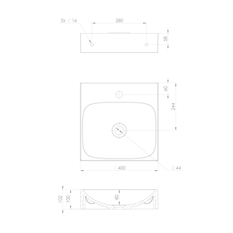 EMONA umyvadlo, litý mramor, 40x40cm, bílá EN040