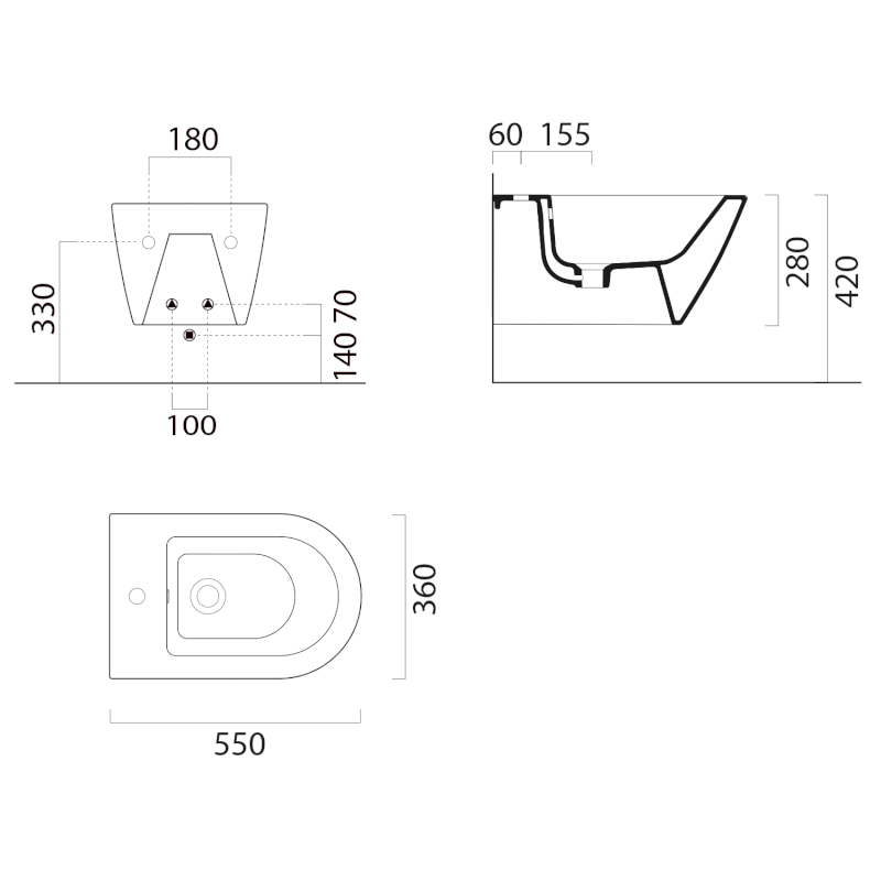 KUBE X bidet závěsný 36x55cm, bílá ExtraGlaze 9465111
