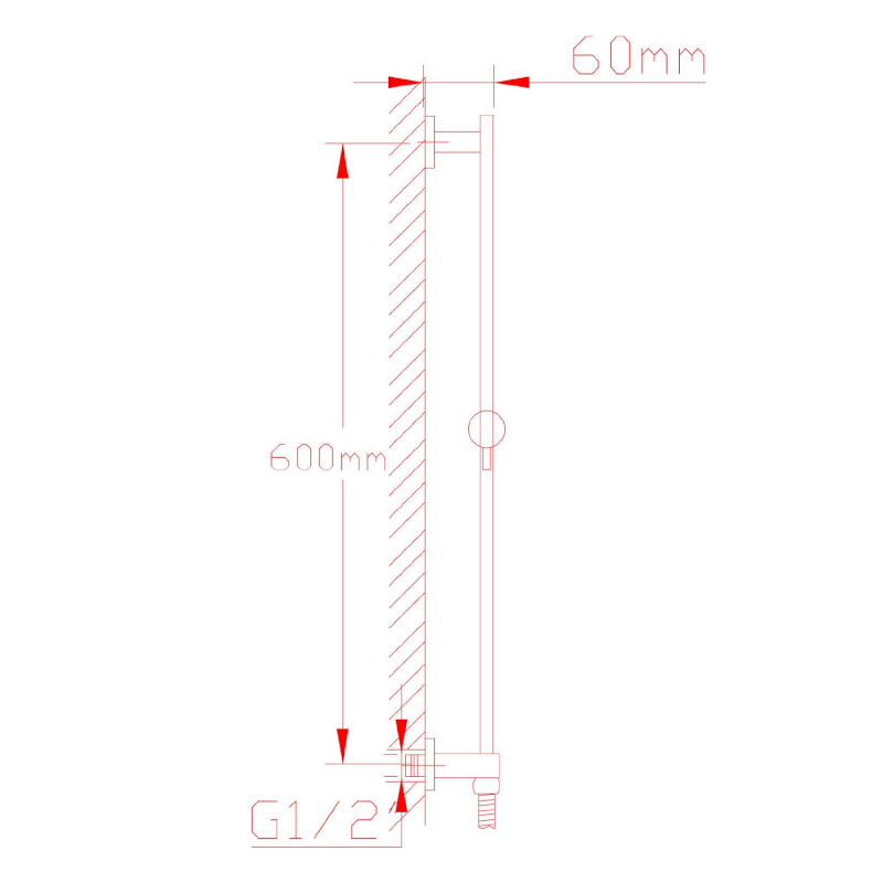 Sprchová tyč s vývodem vody, posuvný držák, hranatá, 600mm, chrom 1202-04