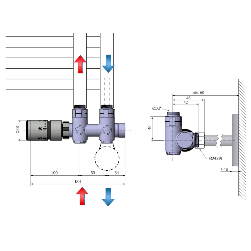 TWIN COMBI připojovací sada ventilů termostatická pro středové připojení, levá, chrom CP5012S