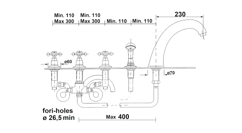 ANTEA pětiprvková baterie na okraj vany, bronz 3316