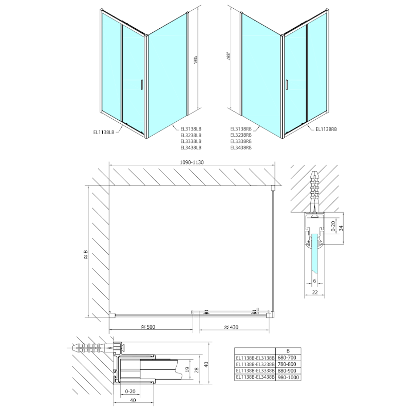 EASY BLACK sprchové dveře 1100mm, čiré sklo EL1115B