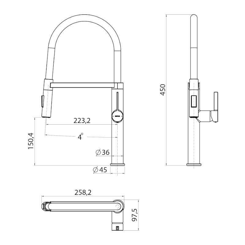 ATON stojánková dřezová baterie se sprškou, chrom EV125
