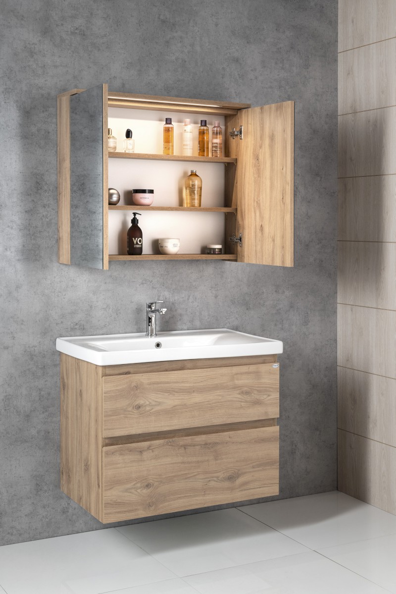 KAWA STRIP galerka s LED osvětlením 80x70x22cm, dub emporio WGL38S