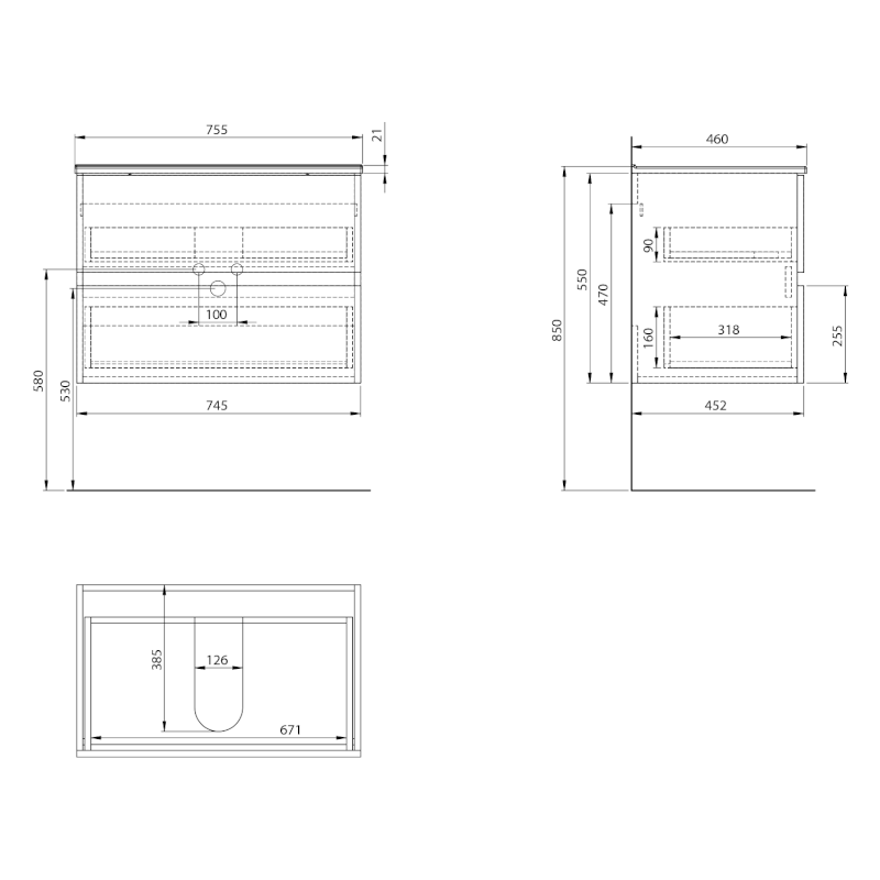 PANEDA STRIP umyvadlová skříňka 74,5x55x45,2cm, dub emporio PN375