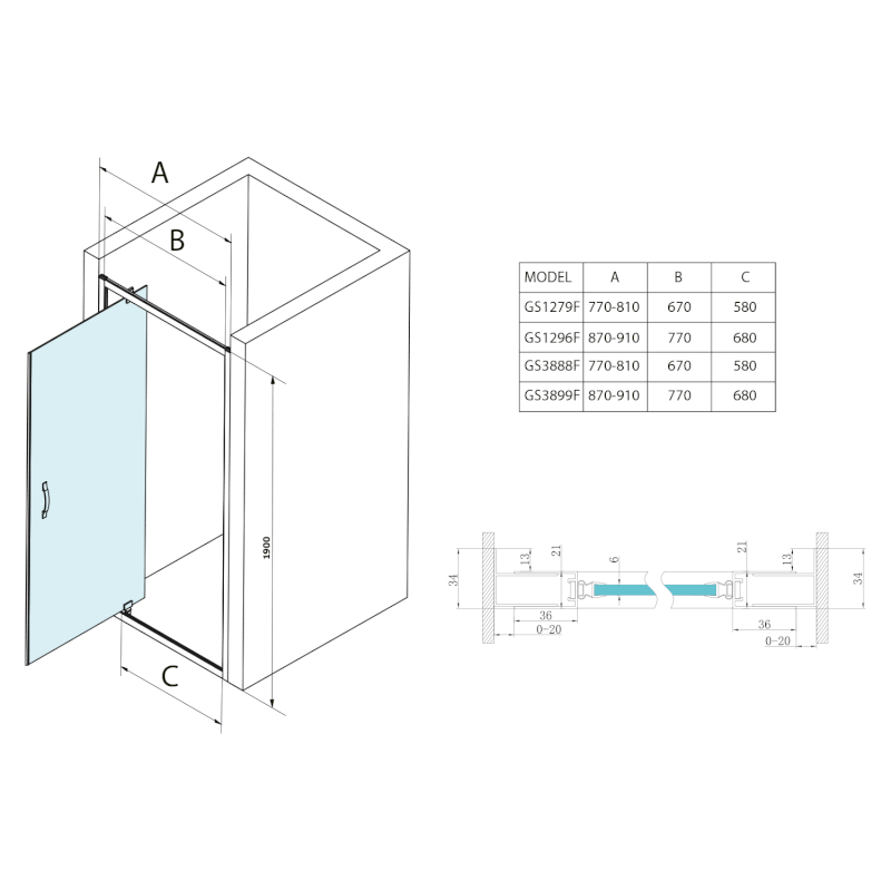 SIGMA SIMPLY sprchové dveře otočné 800mm, čiré sklo GS1279F