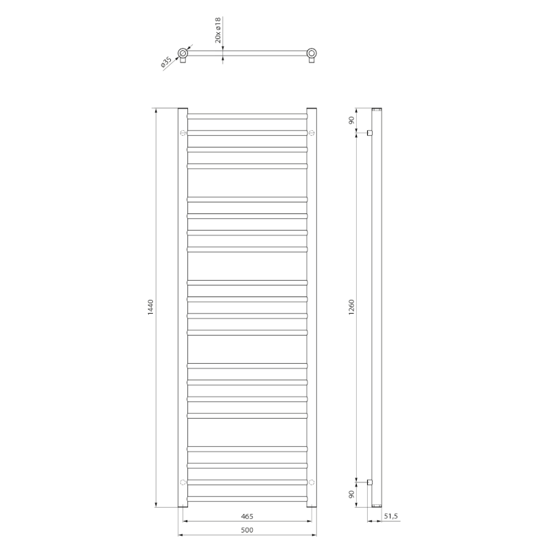 DINA otopné těleso 500x1440mm, černá mat IR369B