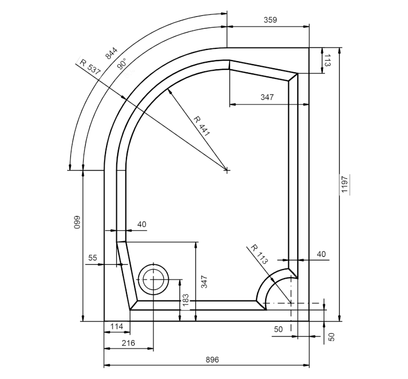 RIVA sprchová vanička z litého mramoru, čtvrtkruh 120x90cm, pravá, bílá GR12090R