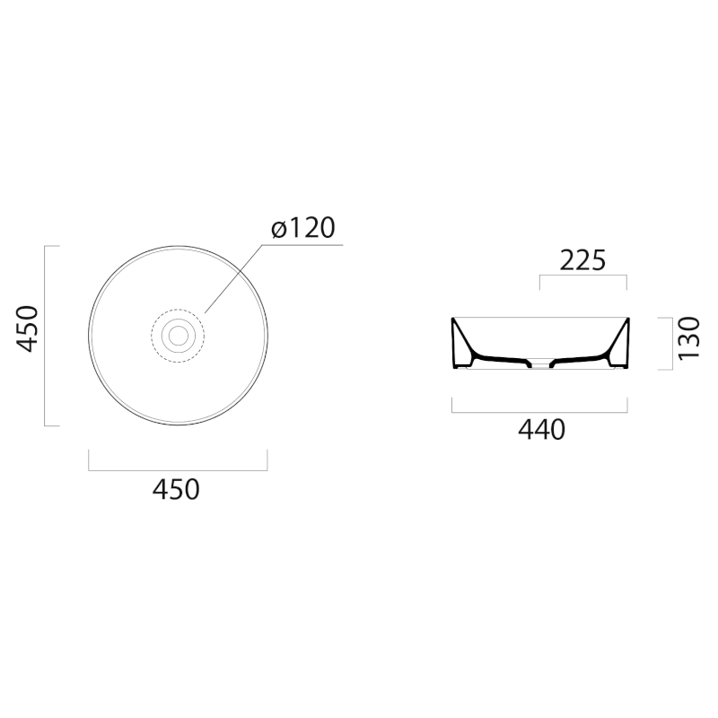 KUBE X keramické umyvadlo na desku, průměr 45cm, cenere mat 942717