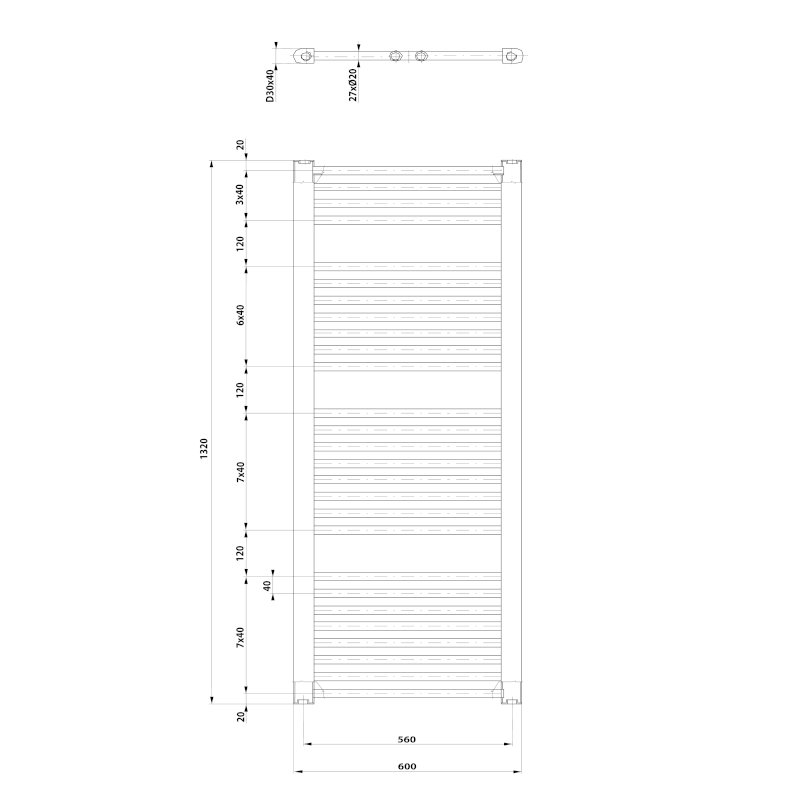 DIRECT otopné těleso s bočním připojením 600x1320mm, černá mat ILR36B