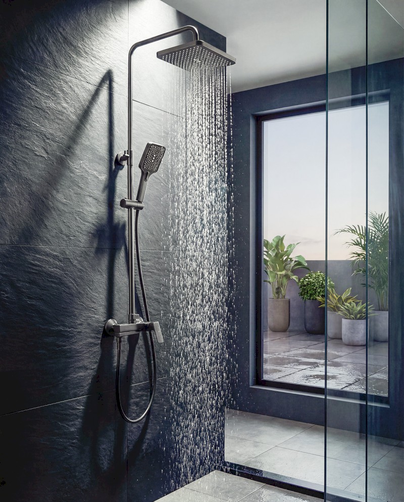 FLERY sprchový/vanový sloup s pákovou baterií, otočné ramínko, gun metal FY690GM