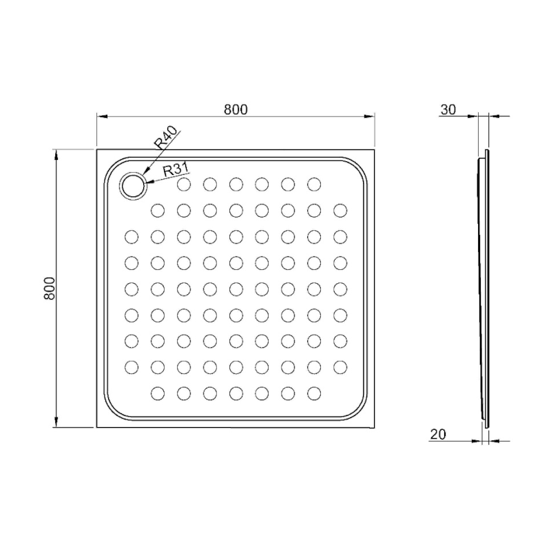 Nerezová sprchová vanička, čtverec 80x80cm, mat 13052.80.S