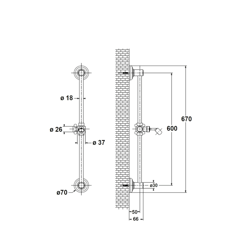 ANTEA sprchová tyč, posuvný držák, kulatá, 670mm, bronz SAL0036