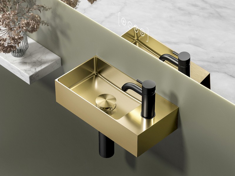 AURUM nerezové umývátko 36,5x18cm, včetně výpusti, levé/pravé, zlato mat AU204