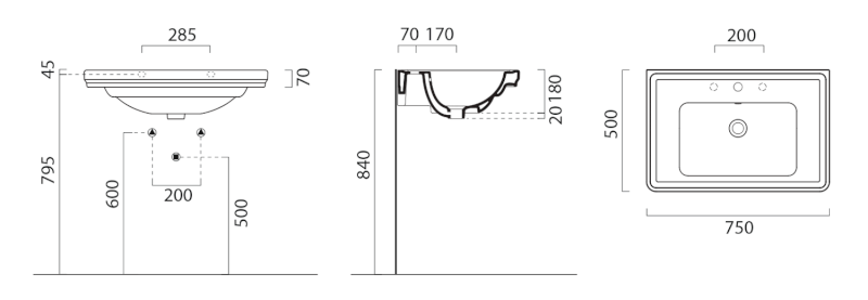 CLASSIC keramické umyvadlo 75x50cm, bez otvoru, bílá ExtraGlaze 8787011