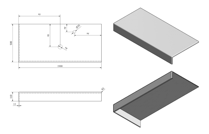 TAILOR rockstone deska 190x50 cm, provedení límce L TR190L