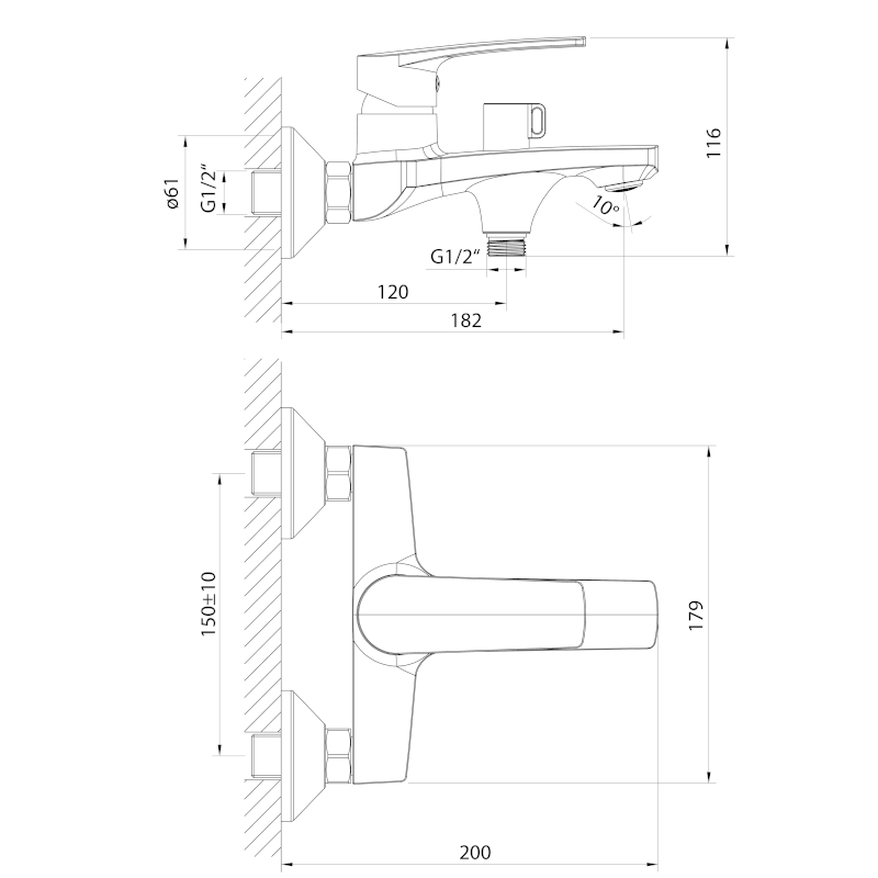 KORANA nástěnná vanová baterie, černá mat 10221001B