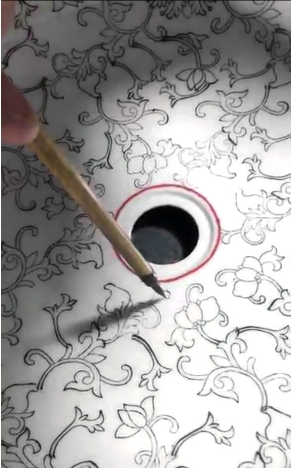 PRIORI keramické umyvadlo na desku, 60x40cm, bílá s modrým vzorem PI029