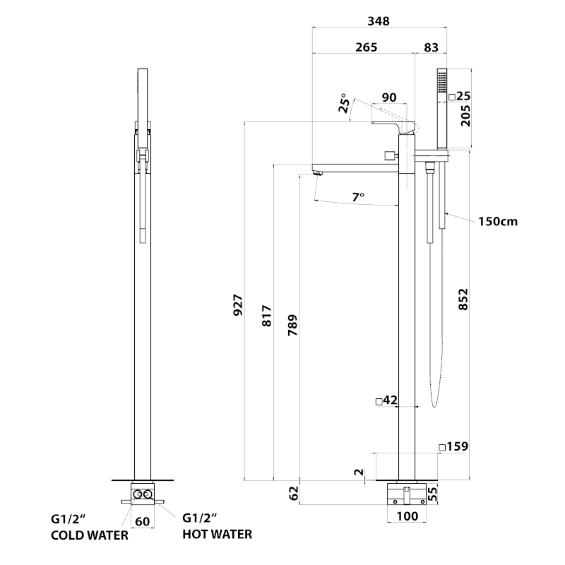 FORATA vanová baterie s připojením do podlahy, černá mat FT021/15