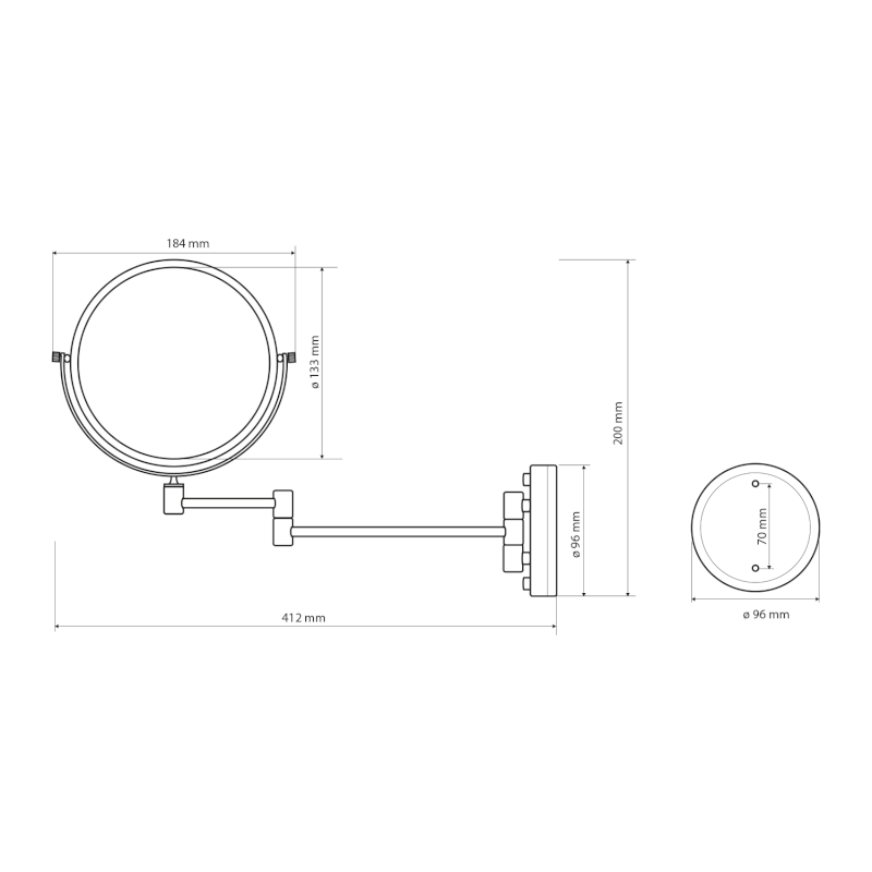Kosmetické zrcátko závěsné, Ø 140mm, oboustranné, zlato XP012G