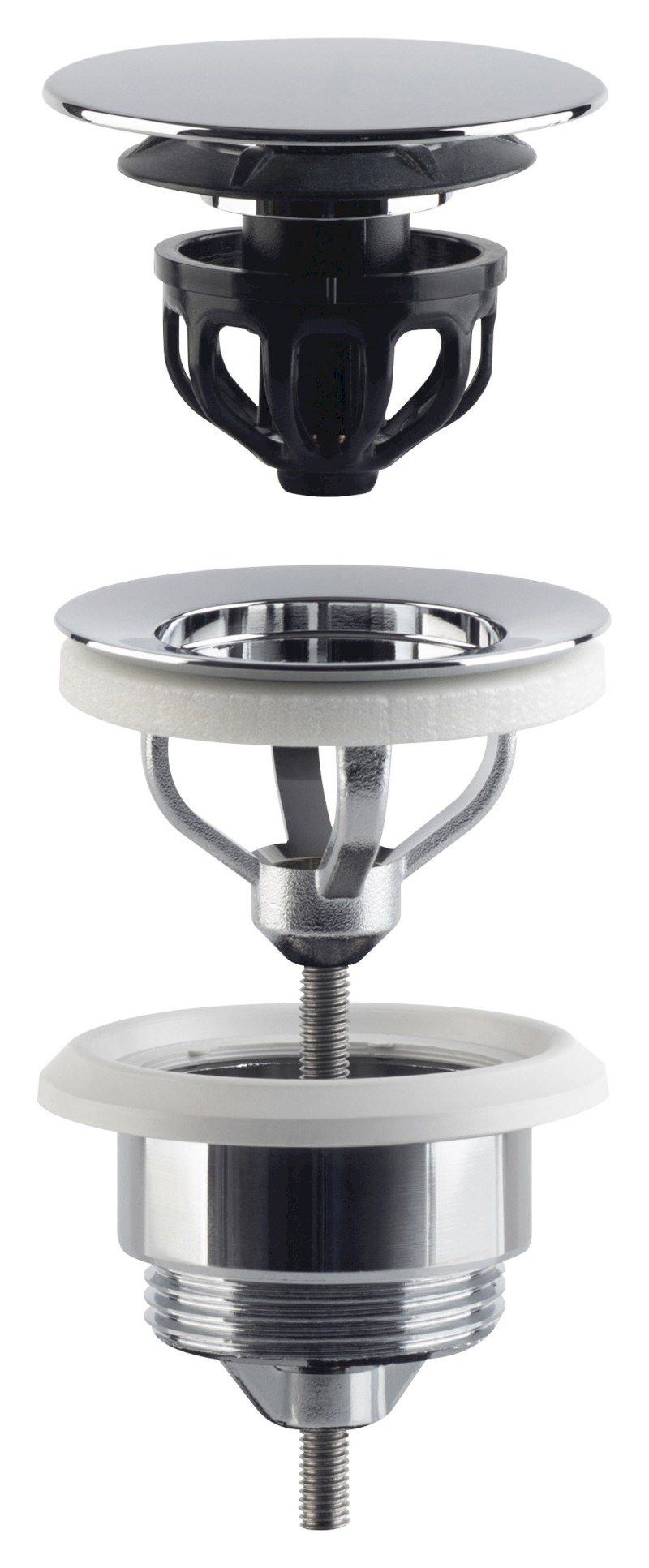 Umyvadlová výpust 5/4“, click-clack, velká zátka, 10-45mm, chrom 7532.310.5