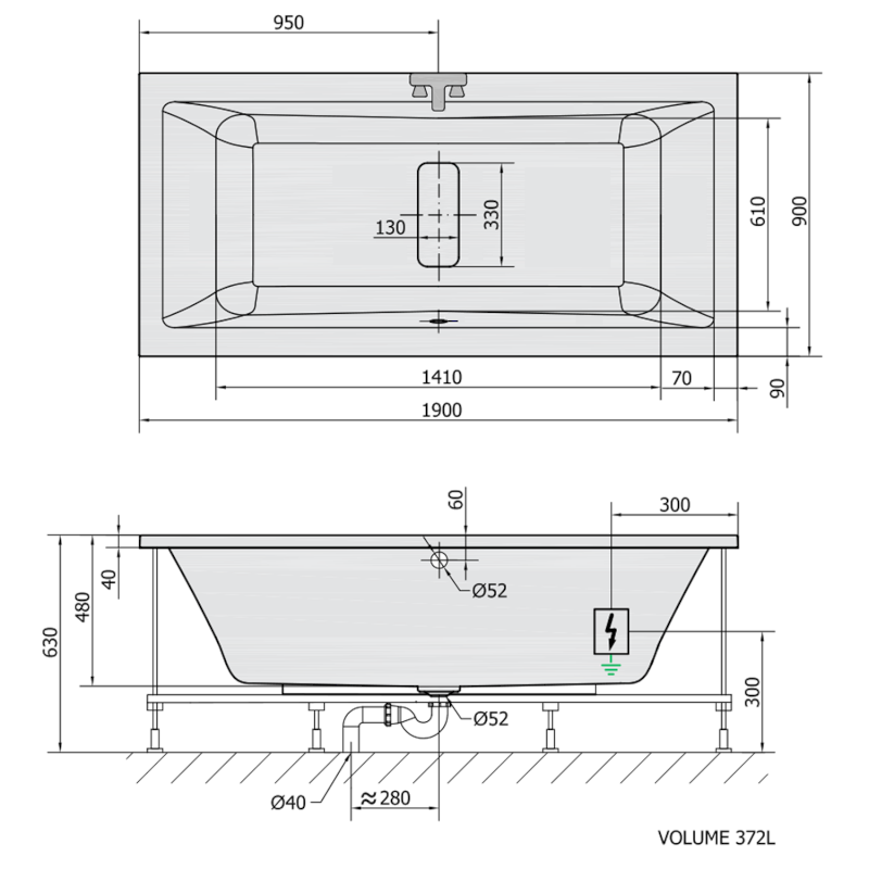 MARLENE hydromasážní vana, 190x90x48cm, Highline Hydro-Air, chrom 71607.6010