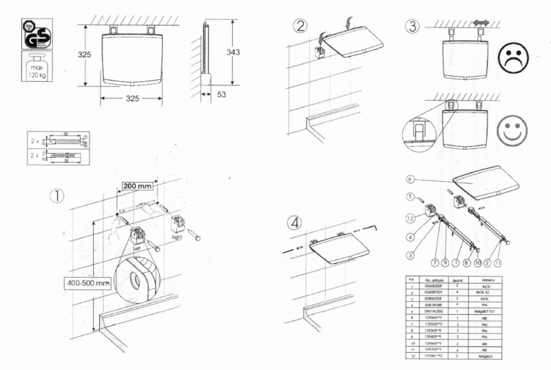 GELCO sklopné sedátko do sprchového koutu 32,5x32,5cm, bílá GS120W