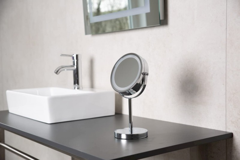 DAISY kosmetické zrcátko na postavení LED, Ø 150mm, oboustranné, chrom 03111000