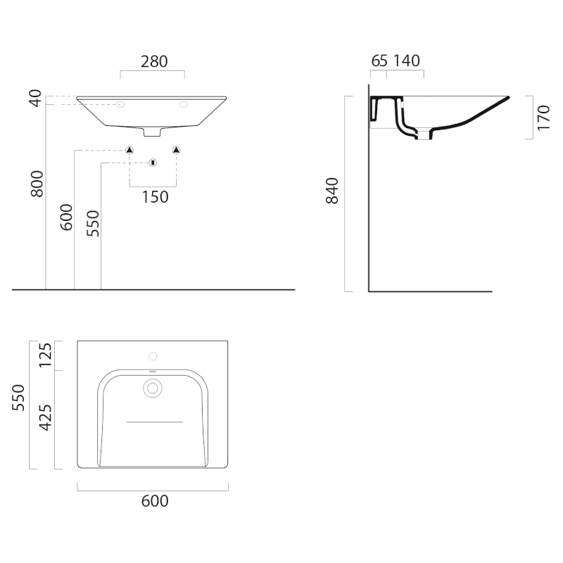 COMMUNITY keramické umyvadlo 60x55cm, bez otvoru, bílá ExtraGlaze 7635011