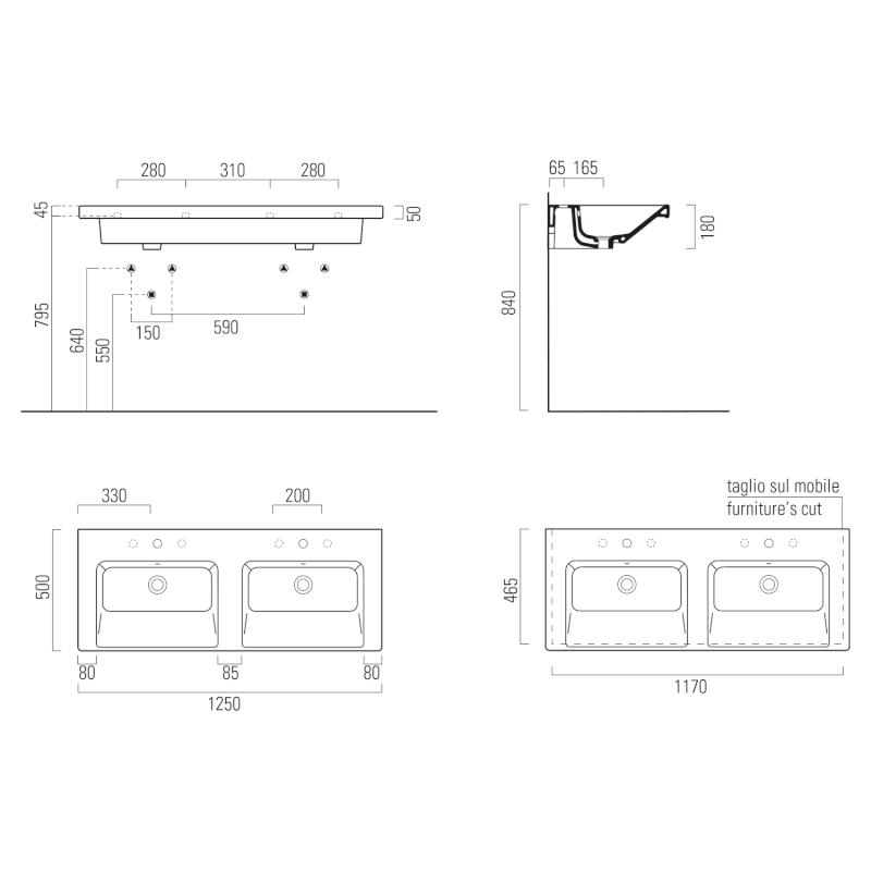 NORM keramické dvojumyvadlo 125x50cm, bílá ExtraGlaze 8627111
