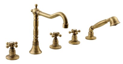 ANTEA pětiprvková baterie na okraj vany s retro hubicí, bronz 3886
