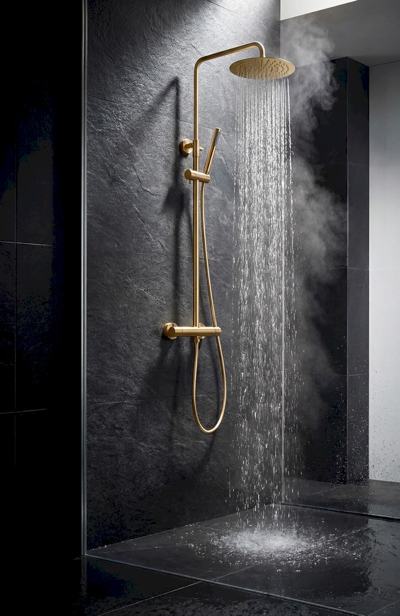 Sprchový sloup s termostatickou baterií, zlato mat KU139GB