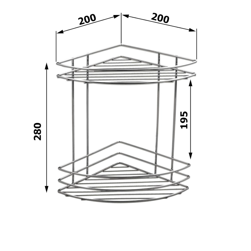 CHROM LINE drátěná rohová police dvojitá, chrom 37010