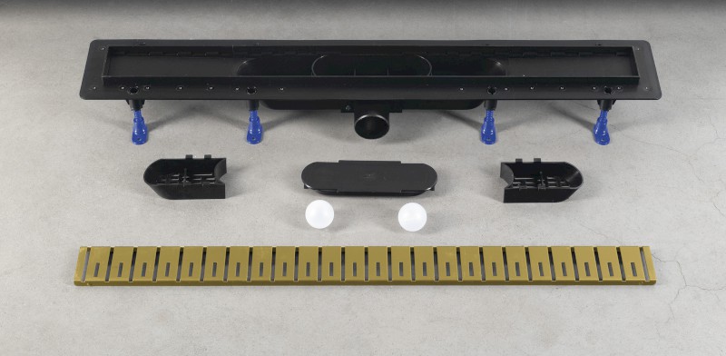 KLAVER podlahový žlab s nerezovým roštem, L-710, DN50, zlato mat 73721GB