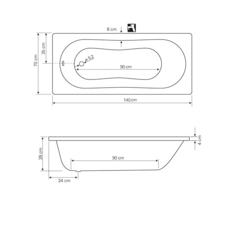 JIZERA vana 140x70x39cm, bílá G1470